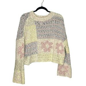 Sincerely Jules Boho Hippie Flower Power Bell Sleeve Crop Oversized Sweater